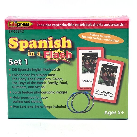 Spanish In A Flash Set 1 with 100 Flashcards Ages 5+ Edupress For Teachers NEW - Picture 1 of 9